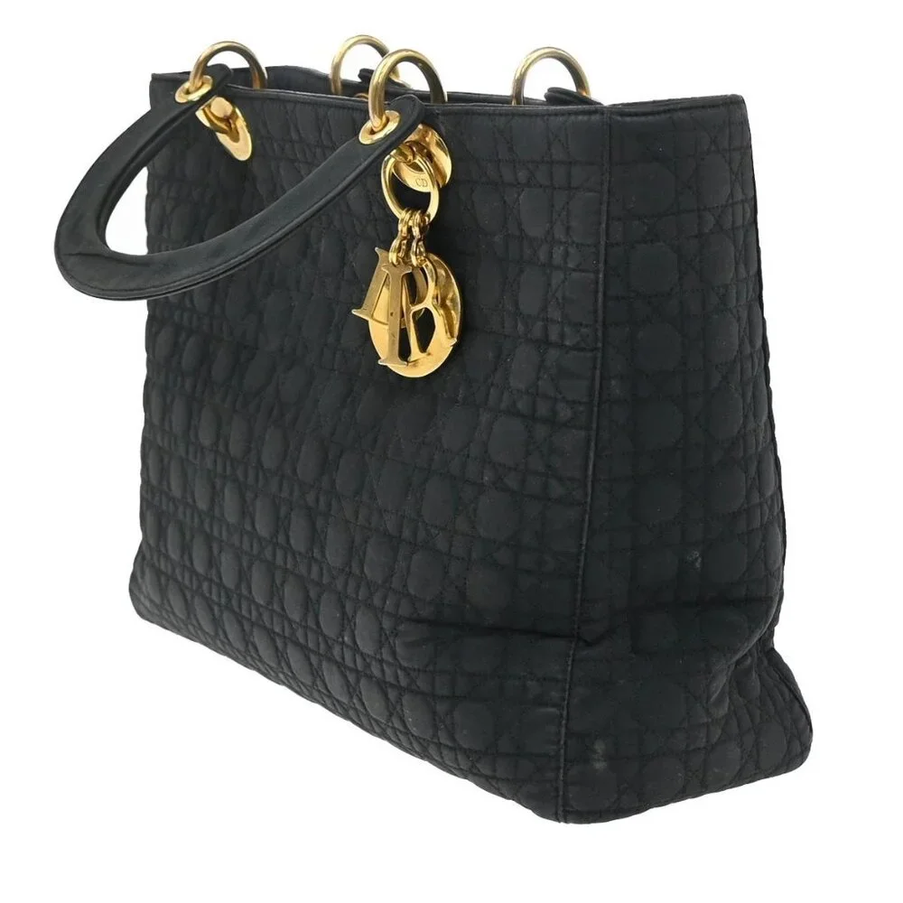 CHRISTIAN DIOR Lady Cannage Tote Hand Bag Nylon Leather Black GHW Italy 84EF789 - Picture 2 of 16